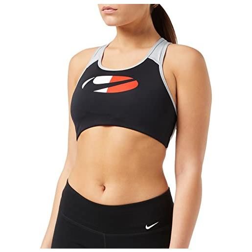 Nike dd1201 w nk df swsh cb logo bra reggiseno sportivo donna black/white/lt smoke grey/black xs