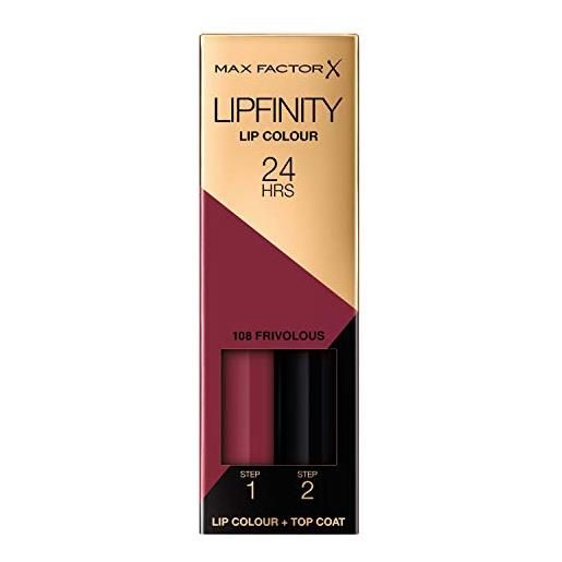 Max Factor - lipfinity lip colour - rossetto lunga durata e gloss idratante con applicazione bifase - nuance 108 frivolous - 2.3 ml e 1.9 g