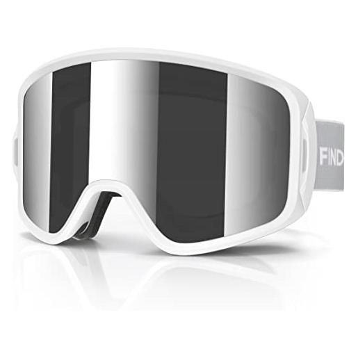 Findway maschera da sci, occhiali da sci per uomo donna giovani, otg lenti intercambiabili protezione uv400 antiappannamento resistenza al vento occhiali da sci snowboard occhiali da neve