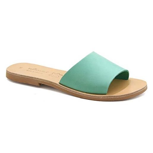 EMMANUELA handcrafted for you emmanuela sandali in pelle piatta a mano greco, sandali semplici di qualità, scarpe estive per donne, sandali a fianco con dita aperte, menta verde, 39 eu