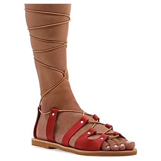EMMANUELA handcrafted for you emmanuela sandali gladiatori greci antichi, sandali in pelle piatta a mano con dita aperta e lacci, scarpe estive di alta qualità per legare per le donne, beige, 40 eu