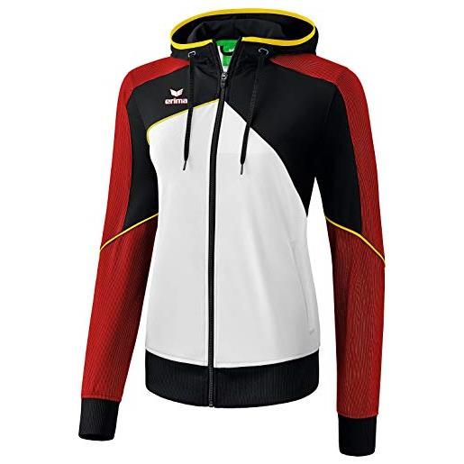 Erima, giacca da allenamento con cappuccio premium one 2.0 donna, bianco/nero/rosso/giallo, 48