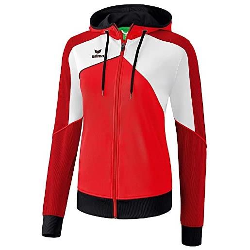 Erima, giacca da allenamento con cappuccio premium one 2.0 donna, rosso/bianco/nero, 36