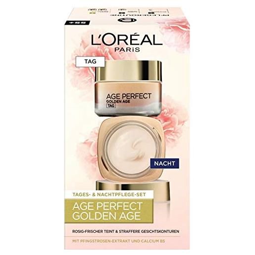 L'Oréal Paris age perfect golden age - set per la cura del viso e la cura della notte, rinforzante e lucentezza, per pelli mature e rigide, con estratto di peonie, 2 x 50 ml