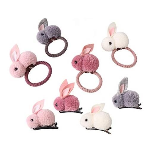 Lurrose 8 pezzi conigli elastici per capelli e coniglietto forcine elastici capelli anello coda di cavallo supporto fermaglio per capelli pasqua gioielli per bambini