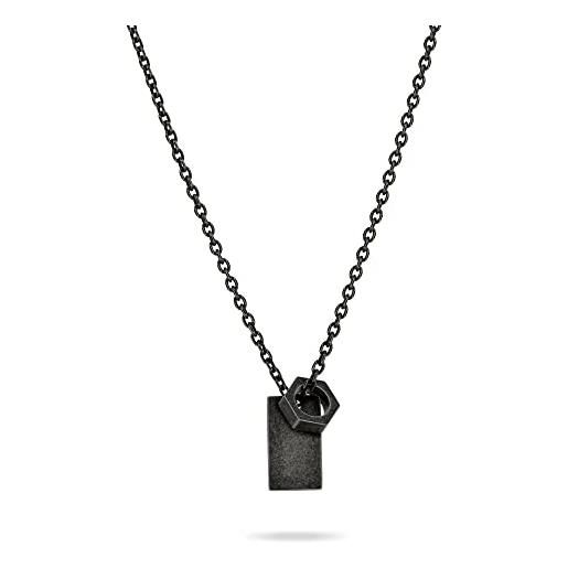 FYNCH-HATTON collana con ciondolo (piastra e anello esagonale), 65, acciaio inossidabile, nessuna pietra preziosa