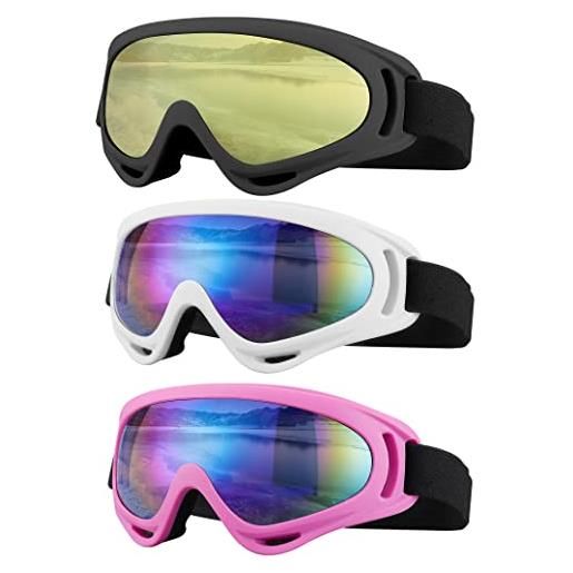 SixYard occhiali da sci, occhiali da moto, confezione da 3 occhiali da neve, per uomo, donna, adulto, giovane, stile 4