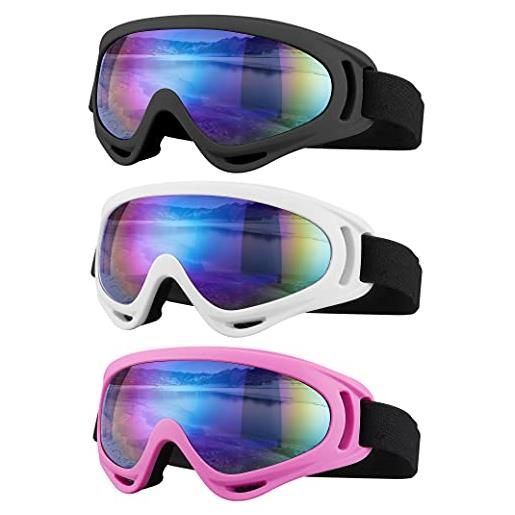 SixYard occhiali da sci, occhiali da moto, confezione da 3 occhiali da neve, per uomo, donna, adulto, giovane, stile 4
