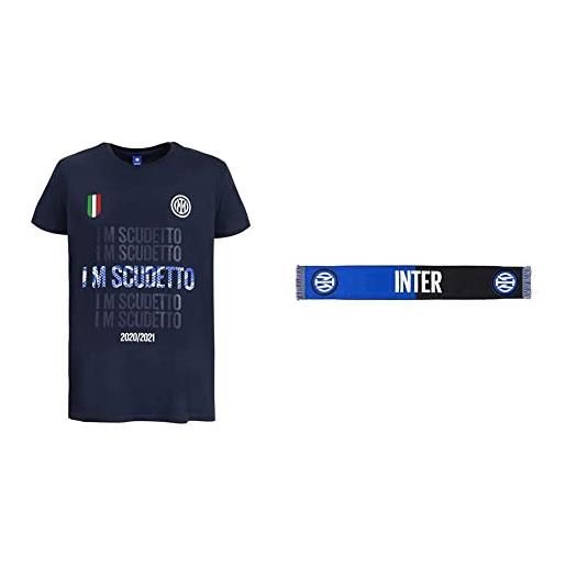 Inter i m scudetto campioni d'italia 2020 2021, champ int ts, blu, s & sciarpa nuovo logo jaquard, diverse colorazioni, stadio unisex-adulto, bicolore nero/blu, taglia unica
