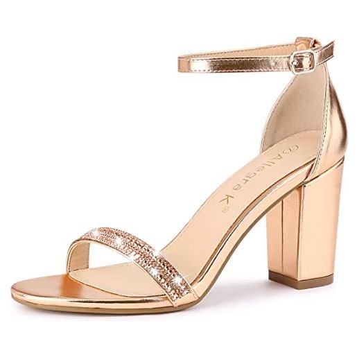 Allegra K sandali da donna con cinturino alla caviglia e strass, beige (oro rosa), 39 eu