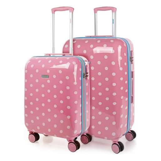 SKPAT - set di 2 valigie trolley 50/60 cm in policarbonato pc stampato. Rigida, resistente e leggera. Manico telescopico, 2 maniglie e 4 ruote. Voli low cost 66400, color rosa