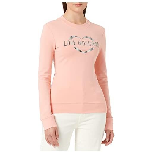 Love Moschino slim fit long sleeves crew-neck with brand heart olographic print. Maglia di tuta, colore: rosa, 50 donna