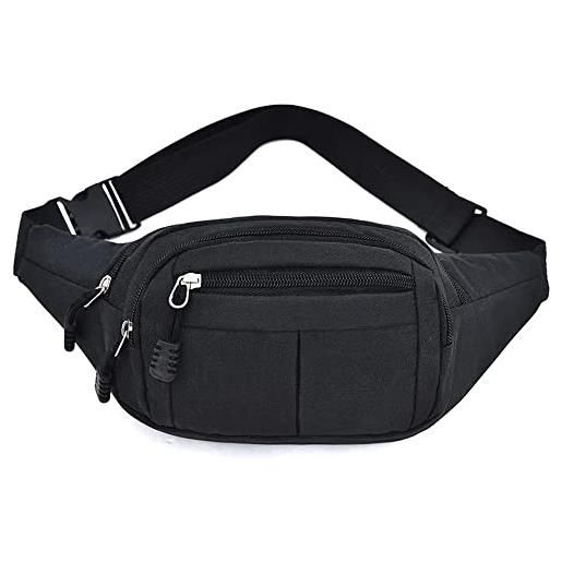 BDLDCE bum bag for men and women waist bag outdoor mobile phone sports waterproof running belt shoulder bag money belt for camping hiking fitness cycling gft, large, nero, taglia unica, doggy bag