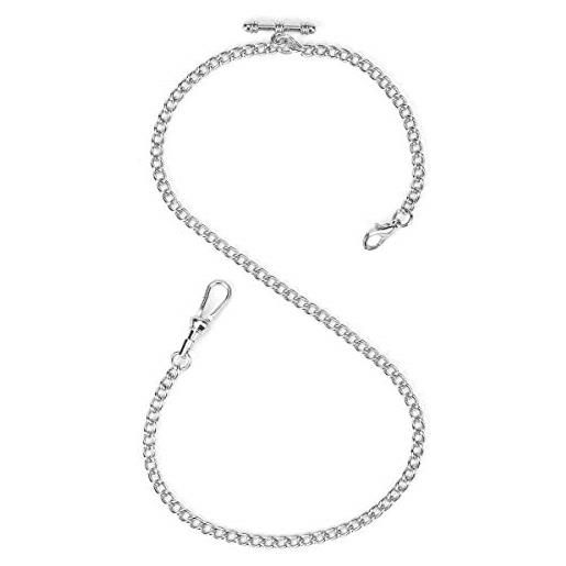 ManChDa orologio da tasca albert vest chain con t bar e fermagli per aragosta, chain curb link chain & pocket watch stand （silver）