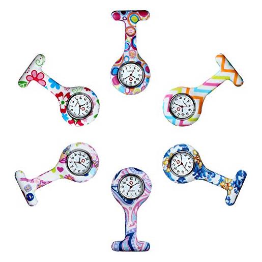 Avaner 6pcs orologio da infermiere in silicone con spilla orologio da tasca per infermiere medici multicolori