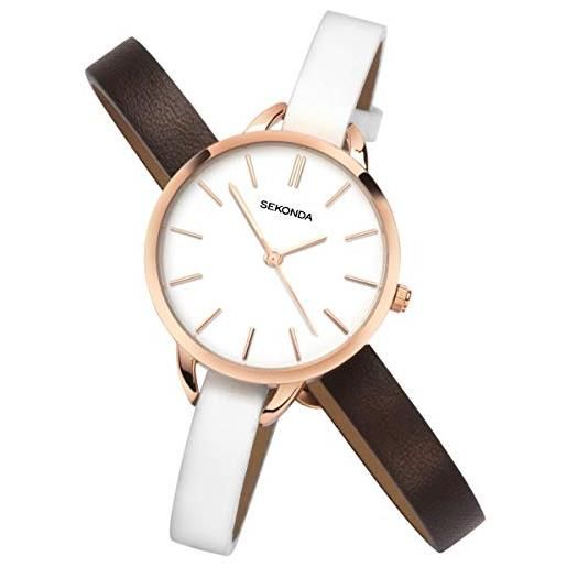 Sekonda 2557g - orologio analogico da donna con cinturino easy swap, colore: bianco e marrone