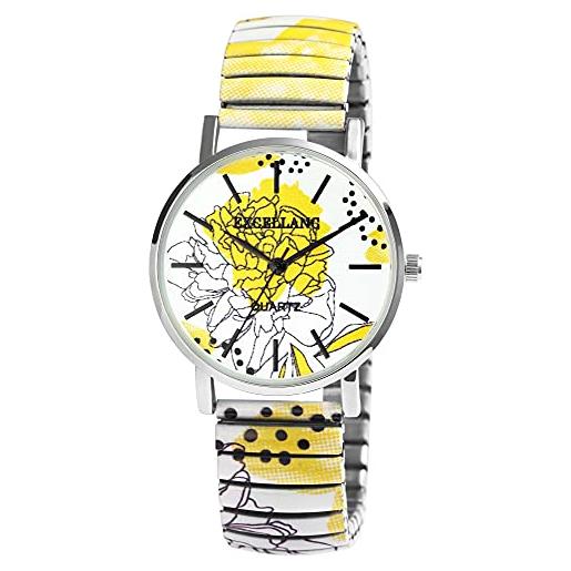 Excellanc orologio da donna con cinturino in acciaio inox, ø 36 mm, motivo colorato, stampa analogico, al quarzo, 1700060, bianco/giallo, bracciale