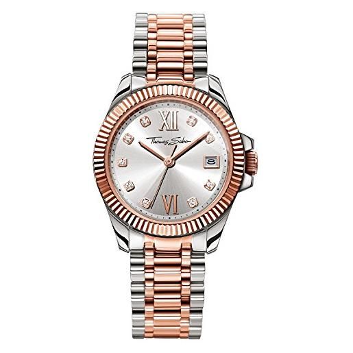 Thomas Sabo divine orologio da polso, analogico, da donna, cinturino acciaio inossidabile con zirconio cubico, colore oro rosso/argento sterling