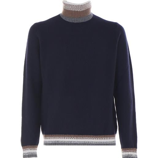 Jeordie's pullover collo alto sfumato chicco blue navy melange