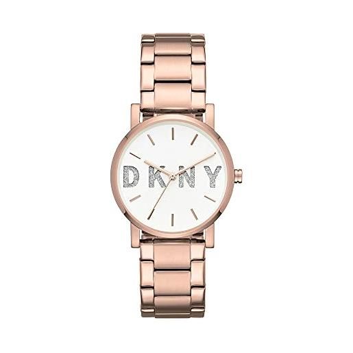 DKNY orologio soho donna, movimento a tre lancette, cassa in acciaio inossidabile oro rosa 34 mm con bracciale in acciaio inossidabile, ny2654
