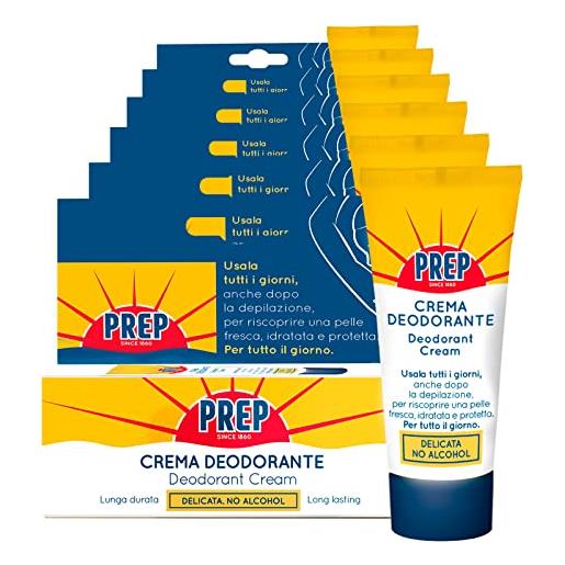 PREP 6x prep crema deodorante per tutti i tipi di pelle antitraspirante senza alcool per tutti i giorni profumo delicato sensazione di freschezza lunga durata - 6 flaconi da 35ml