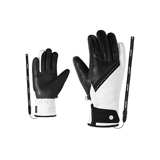 Ziener kalma - guanti da sci da donna, per sport invernali, gore-tex infinium, extra caldi, colore bianco/nero, 8,5
