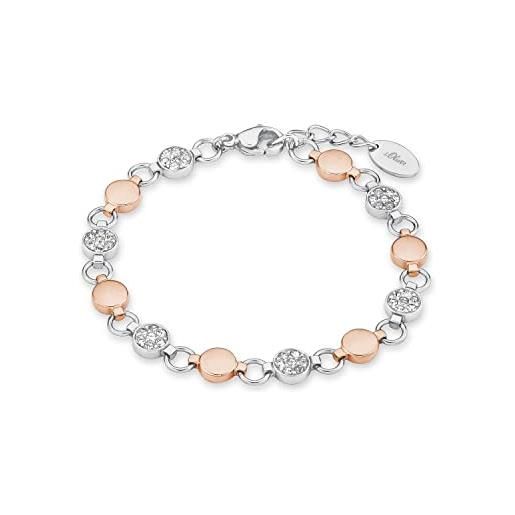 s.Oliver bracciale in acciaio inox da donna, con cristallo, 18+3 cm, bicolore, fornito in confezione regalo per gioielli, 9239443