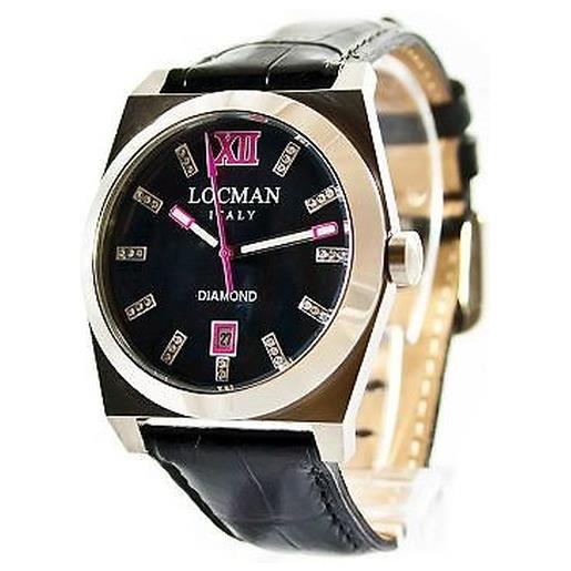 Locman stealth / orologio donna / quadrante madreperla nera e diamanti / cassa acciaio e titanio / cinturino pelle nera