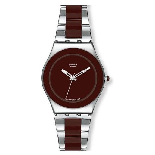 Swatch / lady / brown ceramic / orologio donna / quadrante marrone / cassa acciaio / bracciale acciaio