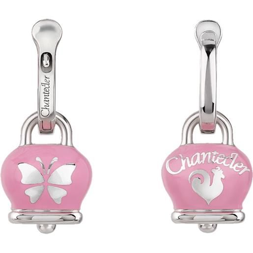 Chantecler / et voilà / orecchini campanella piccoli con farfalla / argento e smalto rosa
