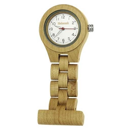 Holzwerk Germany® orologio da infermiera, realizzato a mano, orologio da infermiera, orologio da polso, orologio da camice, orologio da cura, in legno di acero, marrone, bianco, al quarzo, acero. 