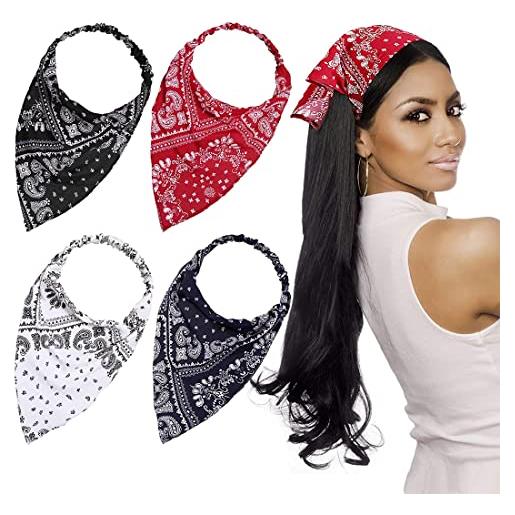 SHANHUHAI 4 pezzi sciarpa elastica dei capelli della fascia stampa vintage turbante sciarpe dei capelli di cotone headwrap triangolo fazzoletto testa sciarpa dei capelli bandane per le donne ragazze