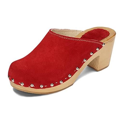 BeComfy zoccoli donna legno pelle sabot scamosciato scarpe di legno ciabatte tacchi alti 35-41 eu (rosso, numeric_38)