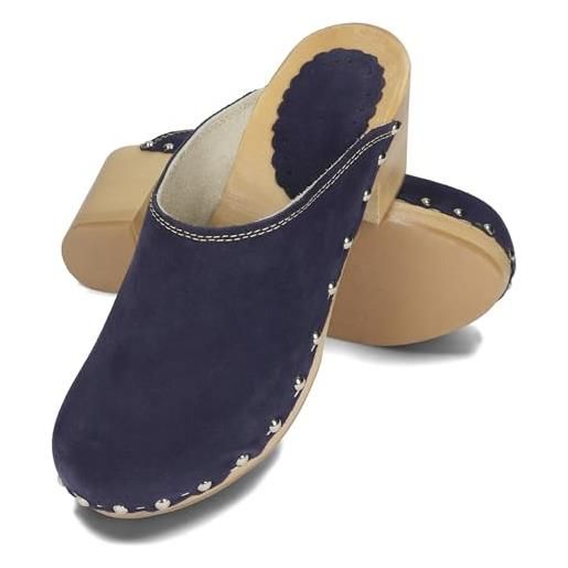 BeComfy zoccoli donna legno pelle sabot scamosciato scarpe di legno ciabatte tacchi alti 35-41 eu (rosso, numeric_38)