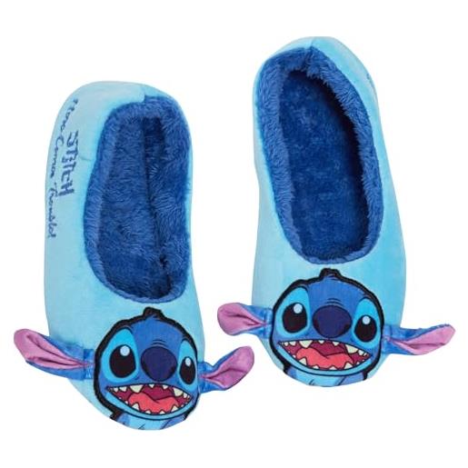 Disney lilo & stitch - pantofole da donna e ragazza, con pompa da balletto, calzini antiscivolo, blu, 41 eu