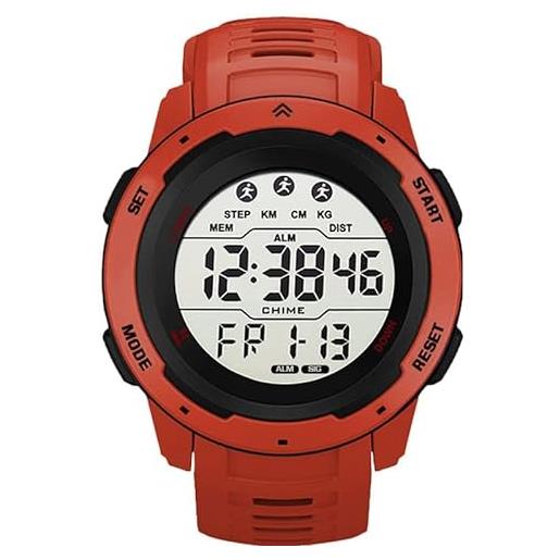 findtime orologio digitale uomo orologio da esterno militare con pedometro orologi di sopravvivenza strategici da uomo impermeabile 50m, rosso