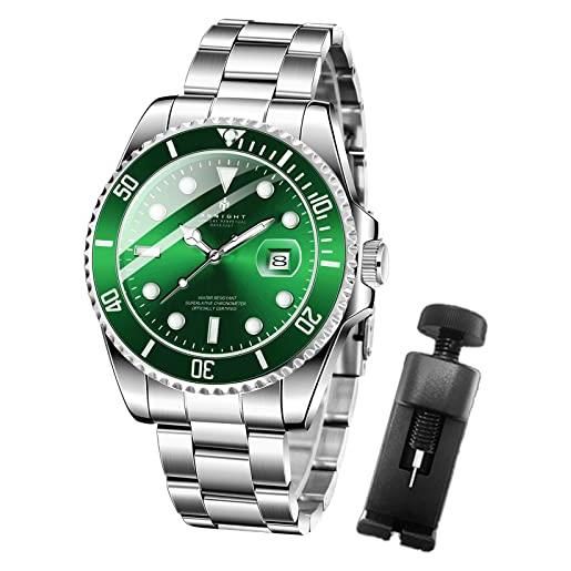 BY BENYAR benyar orologio casual semplice da uomo cronografo analogico al quarzo movimento moda sport designer watch 3atm orologio impermeabile regalo elegante da uomo, verde