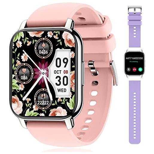 Popglory 1.85 smartwatch chiamate e risposta bluetooth, 23 sport orologio smartwatch uomo donna, fitness contapassi cardiofrequenzimetro pressione sanguigna spo2, monitoraggio del sonno, android ios