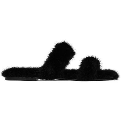 Saint Laurent sandali slides in finta pelliccia - nero