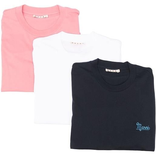 Marni set di 3 t-shirt con ricamo - rosa