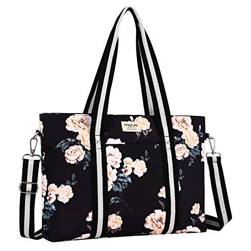 MOSISO laptop borsa per donna (17-17,3 pollici), tela camelia multifunzionale lavoro viaggiare shopping borsa spalla portando borsetta con tracolla compatibile con mac. Book/notebook/chromebook, nero