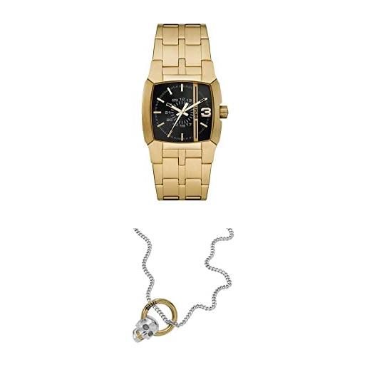 Diesel men's quartz 3 pointer, orologio con bracciale cliffhanger, colore oro, dz2151 + collana con pendente da uomo in acciaio bicolore, dx1382931