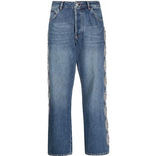 Philipp Plein jeans a gamba ampia crystal cable - blu