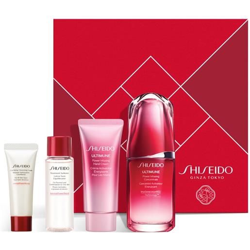 BOX REGALO shiseido cofanetto ultimune power infusing concentrate 50ml più detergente 15ml più lozione 30ml più crema mani 40ml