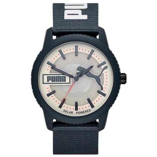 Puma orologio ultrafresh uomo, movimento solare, cassa in plastica pro-planet grigia 48 mm con cinturino in tessuto pro-planet, p5104
