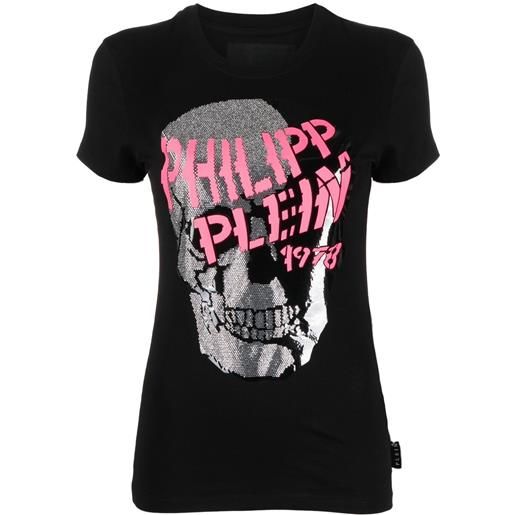 Philipp Plein t-shirt skull strass con scollo a v - nero