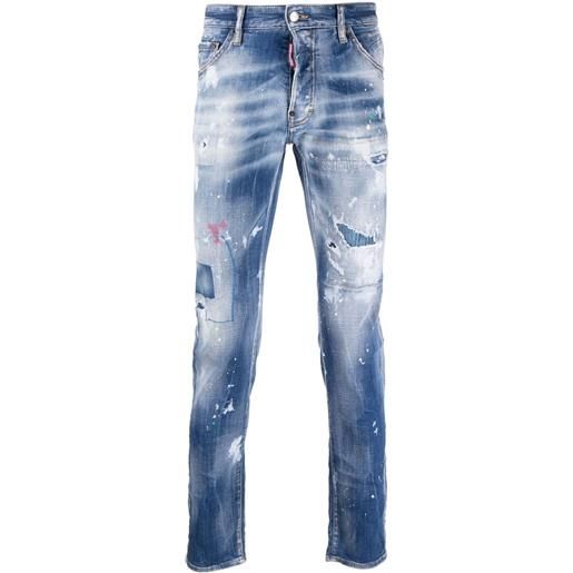 Dsquared2 jeans slim con ricamo - blu