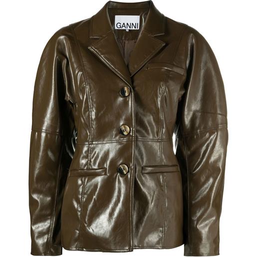 GANNI giacca monopetto in finta pelliccia - marrone