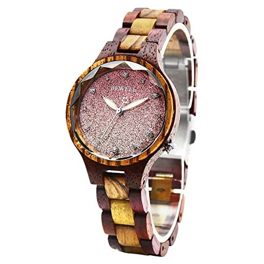 BEWELL orologio da donna in legno con quadrante gypsophila con lancette luminose orologio dolce per ragazze da donna(rosso)