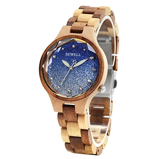 BEWELL orologio da donna in legno con quadrante gypsophila con lancette luminose orologio dolce per ragazze da donna(beige)